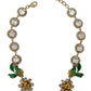 Dolce & Gabbana Gold Brass Crystal Logo Floral Statement Necklace