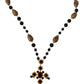 Dolce & Gabbana Gold Tone Brass Leopard Cross Chain Black Crystal Necklace