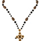 Dolce & Gabbana Gold Tone Brass Leopard Cross Chain Black Crystal Necklace