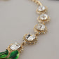 Dolce & Gabbana Gold Brass Crystal Logo Floral Statement Necklace