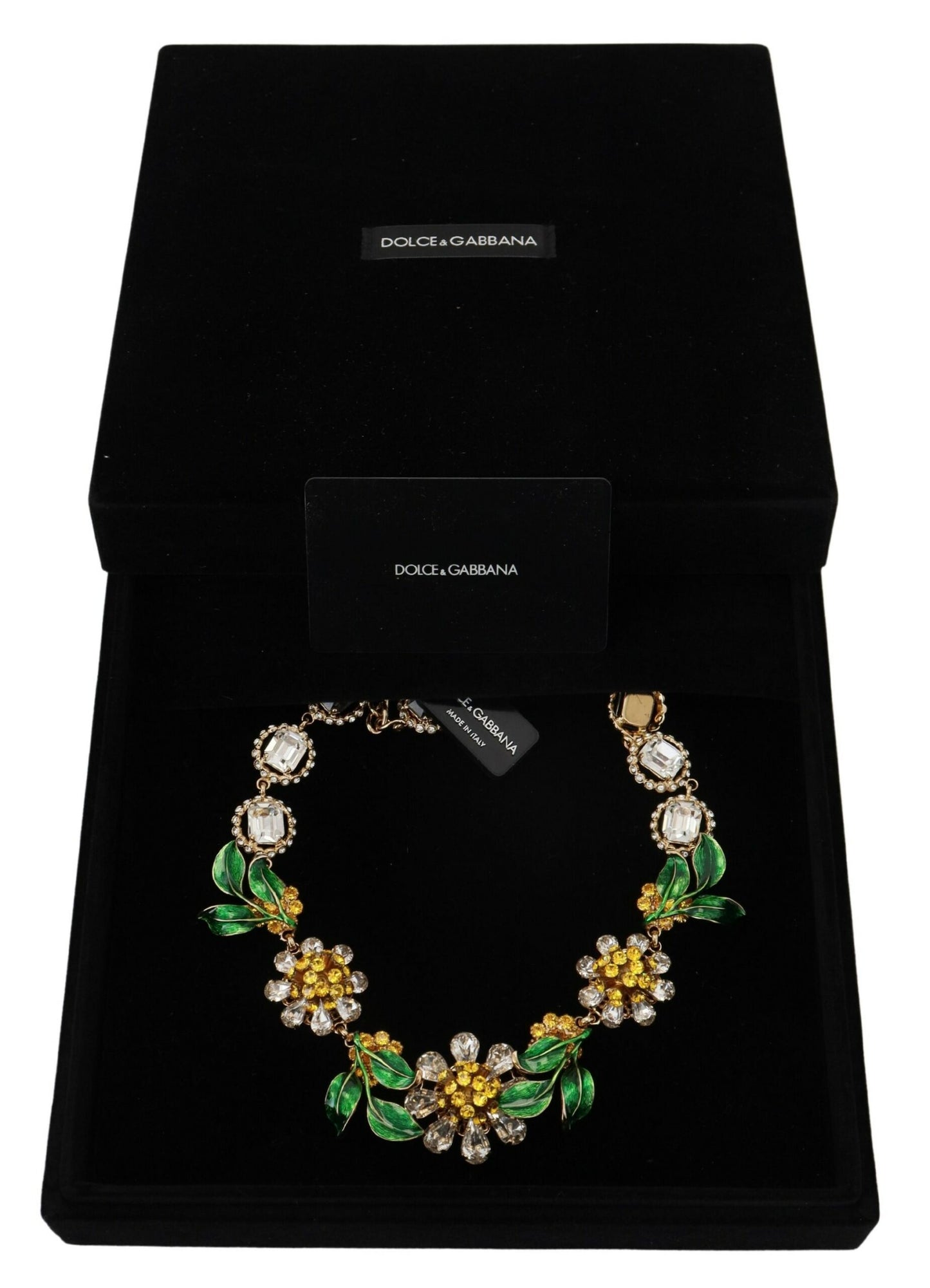 Dolce & Gabbana Gold Brass Crystal Logo Floral Statement Necklace