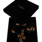 Dolce & Gabbana Gold Tone Brass Leopard Cross Chain Black Crystal Necklace