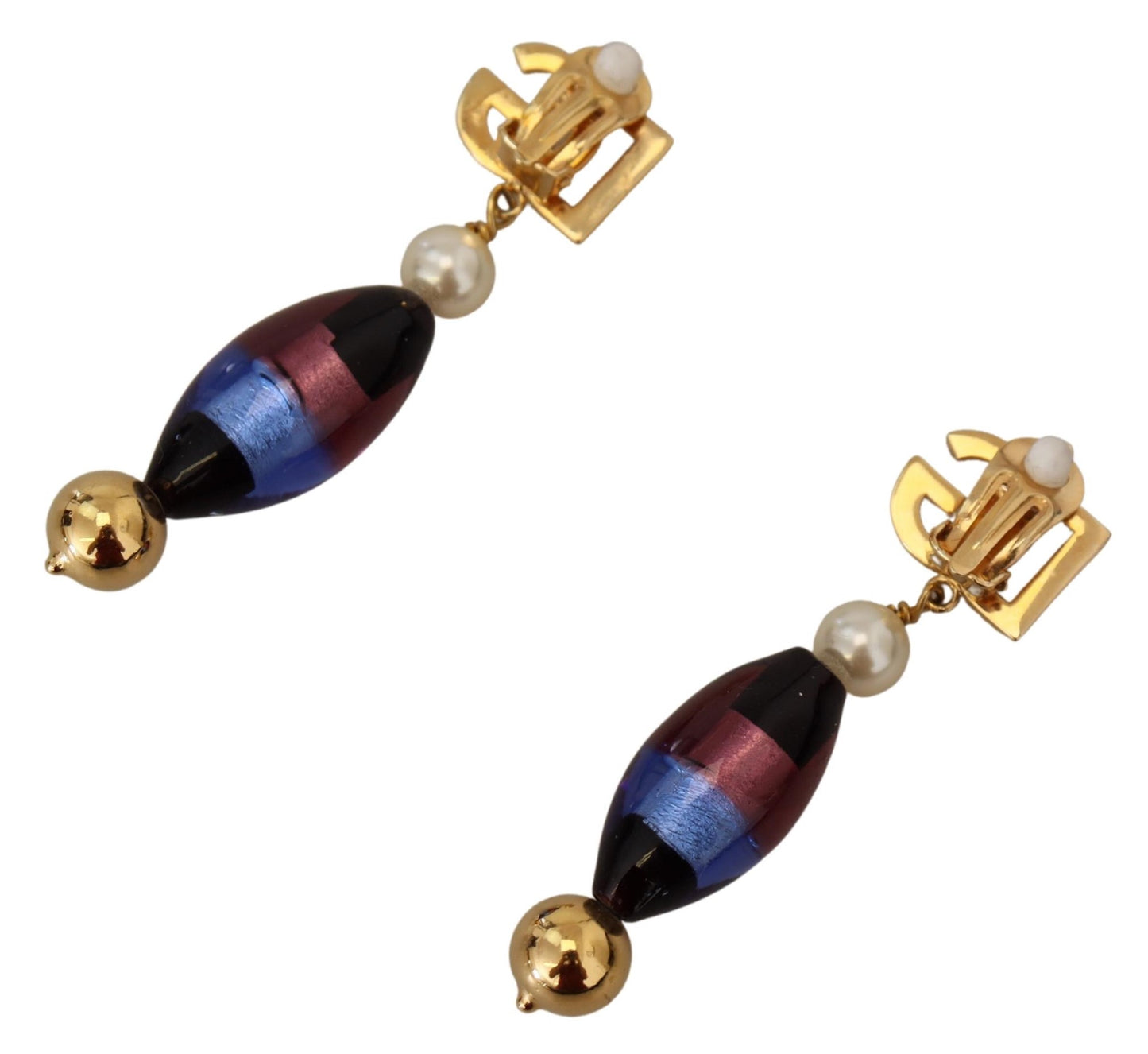 Dolce & Gabbana Gold Plated Brass Glass Design Dangling Earrings