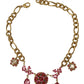 Dolce & Gabbana Gold Brass Chain Crystal Floral Roses Jewelry Necklace