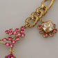 Dolce & Gabbana Gold Brass Chain Crystal Floral Roses Jewelry Necklace