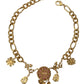 Dolce & Gabbana Gold Brass Chain Crystal Floral Roses Jewelry Necklace