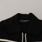 Dolce & Gabbana Black Nylon Full Zip Cardigan Logo Sweater
