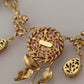 Dolce & Gabbana Gold Brass Chain Crystal Floral Roses Jewelry Necklace