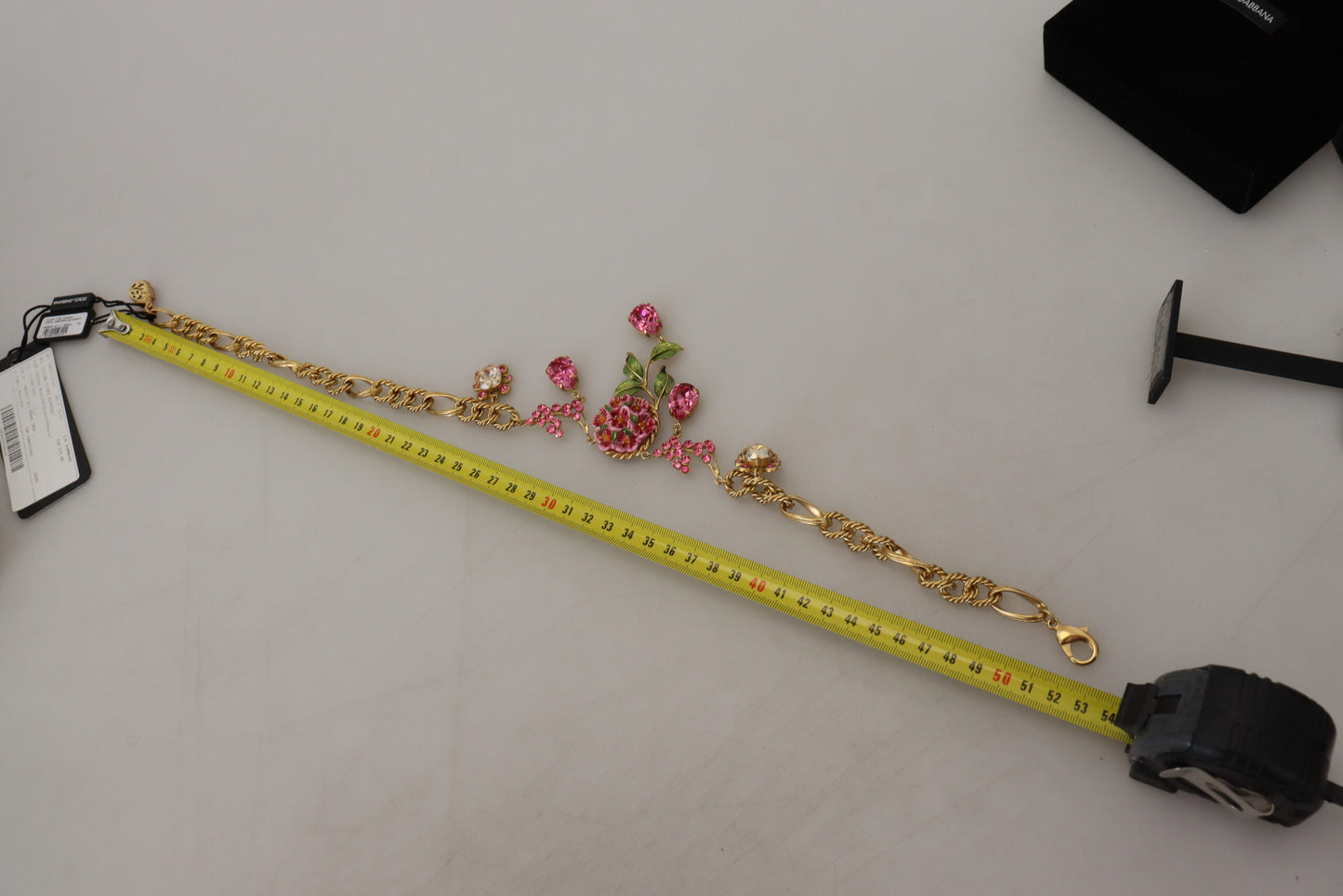 Dolce & Gabbana Gold Brass Chain Crystal Floral Roses Jewelry Necklace