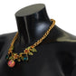 Dolce & Gabbana Gold Brass Crystal Logo Fruit Floral Statement Necklace