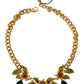 Dolce & Gabbana Gold Brass Crystal Logo Fruit Floral Statement Necklace