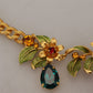 Dolce & Gabbana Gold Brass Crystal Logo Fruit Floral Statement Necklace