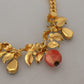 Dolce & Gabbana Gold Brass Crystal Logo Fruit Floral Statement Necklace