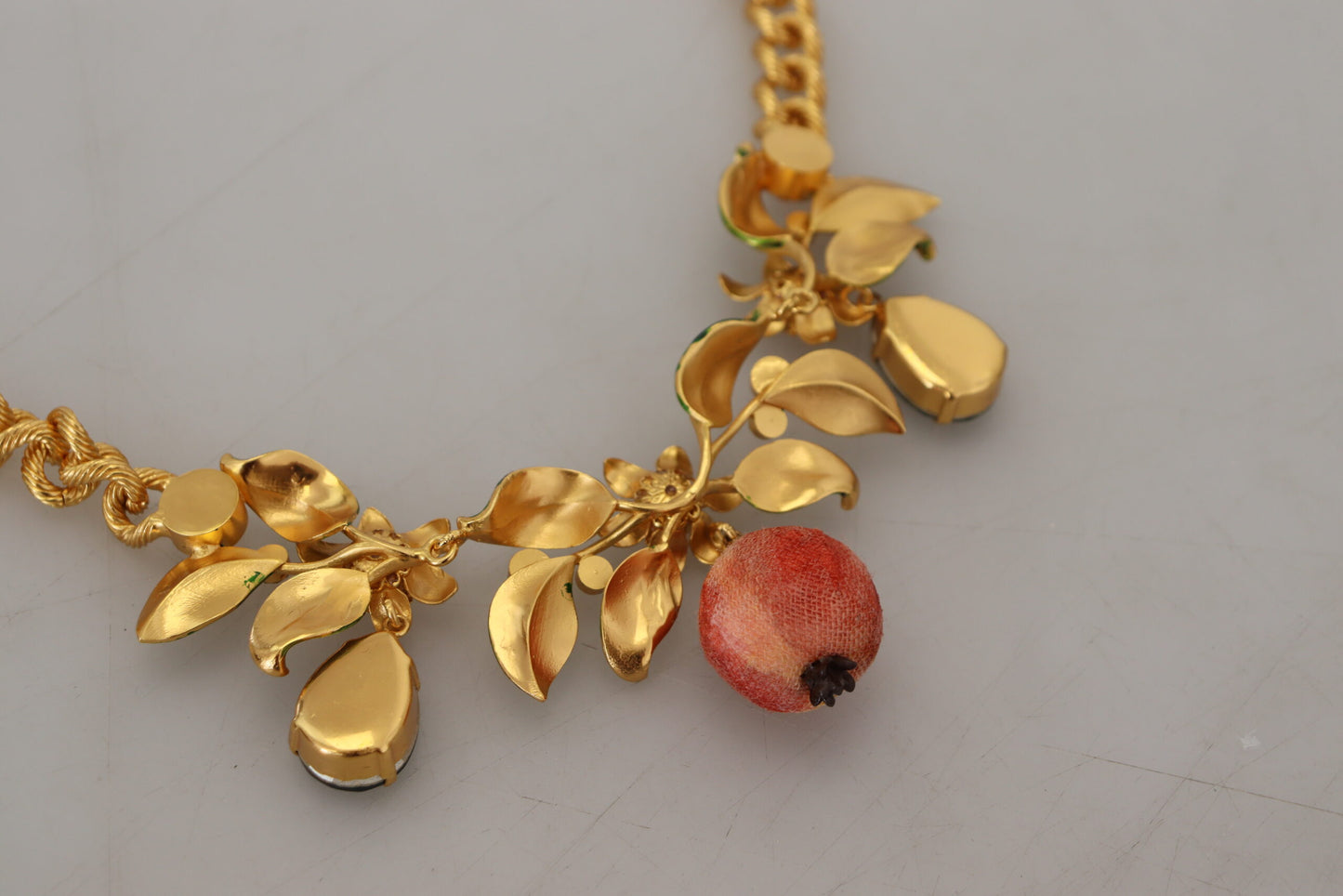 Dolce & Gabbana Gold Brass Crystal Logo Fruit Floral Statement Necklace
