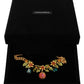 Dolce & Gabbana Gold Brass Crystal Logo Fruit Floral Statement Necklace