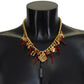 Dolce & Gabbana Gold Brass Crystal Logo Chili Statement Necklace