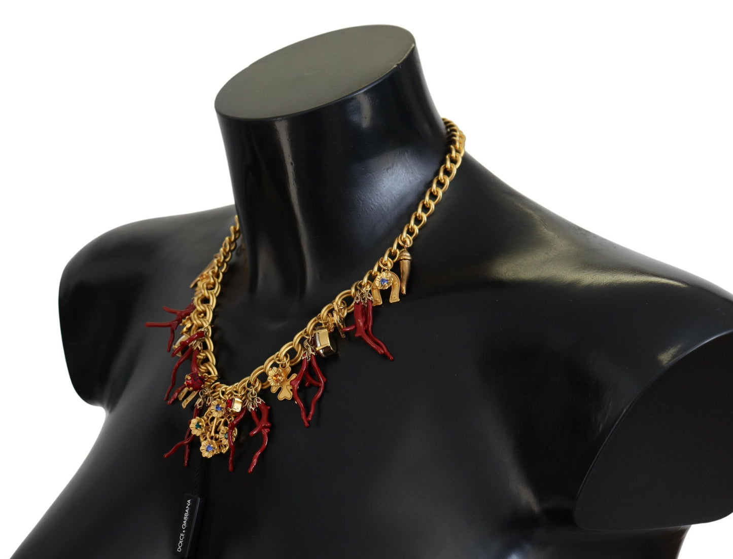 Dolce & Gabbana Gold Brass Crystal Logo Chili Statement Necklace