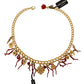 Dolce & Gabbana Gold Brass Crystal Logo Chili Statement Necklace