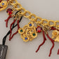 Dolce & Gabbana Gold Brass Crystal Logo Chili Statement Necklace