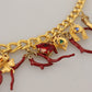 Dolce & Gabbana Gold Brass Crystal Logo Chili Statement Necklace