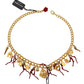 Dolce & Gabbana Gold Brass Crystal Logo Chili Statement Necklace