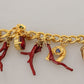 Dolce & Gabbana Gold Brass Crystal Logo Chili Statement Necklace