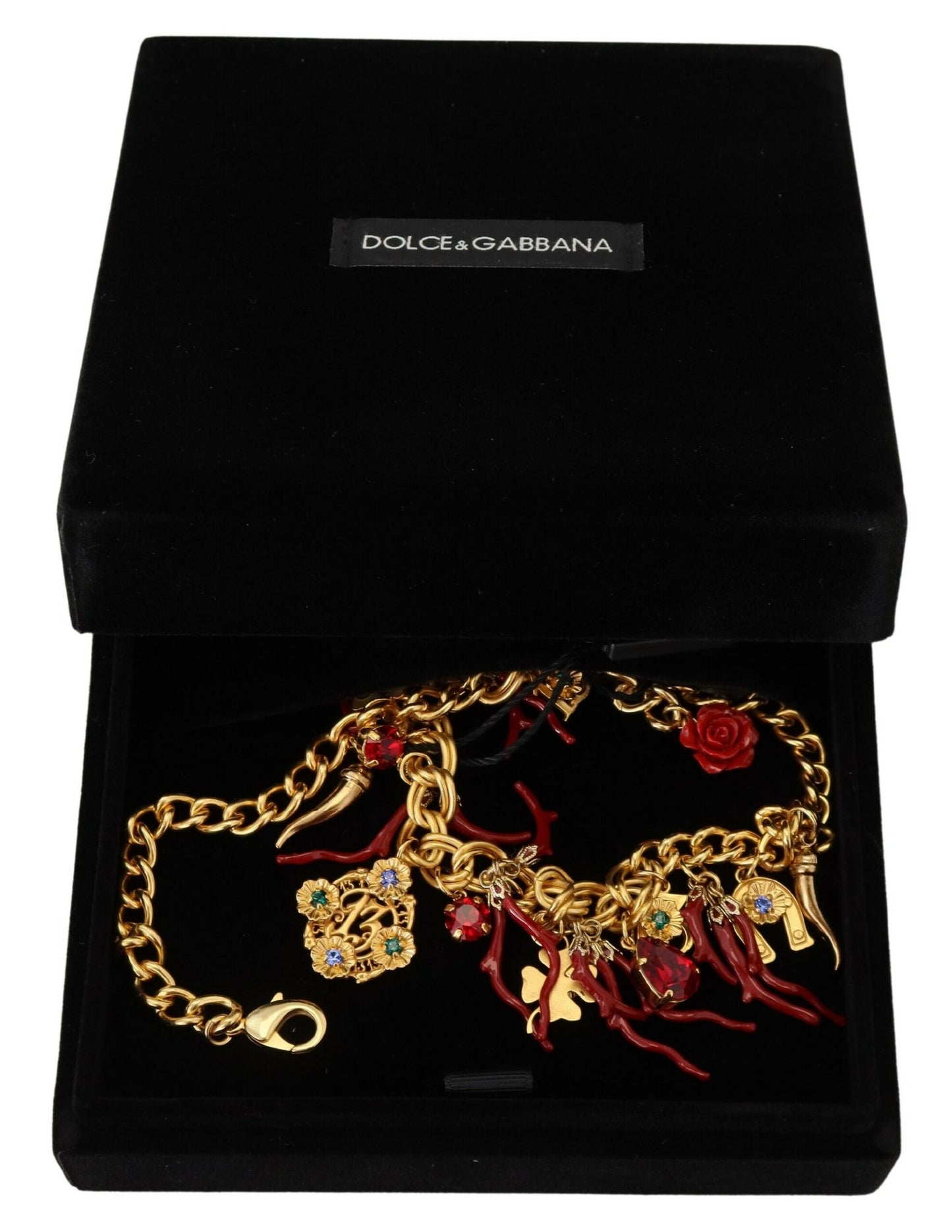 Dolce & Gabbana Gold Brass Crystal Logo Chili Statement Necklace