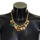 Dolce & Gabbana Gold Brass Crystal Logo Bug Floral Statement Necklace