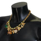 Dolce & Gabbana Gold Brass Crystal Logo Bug Floral Statement Necklace