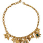 Dolce & Gabbana Gold Brass Crystal Logo Bug Floral Statement Necklace