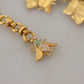 Dolce & Gabbana Gold Brass Crystal Logo Bug Floral Statement Necklace