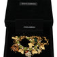 Dolce & Gabbana Gold Brass Crystal Logo Bug Floral Statement Necklace