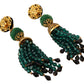 Dolce & Gabbana Green Crystals Gold Tone Drop Clip-on Dangle Earrings