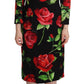 Dolce & Gabbana Black Red Roses Sheath Stretch Silk Dress