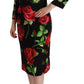 Dolce & Gabbana Black Red Roses Sheath Stretch Silk Dress