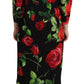 Dolce & Gabbana Black Red Roses Sheath Stretch Silk Dress