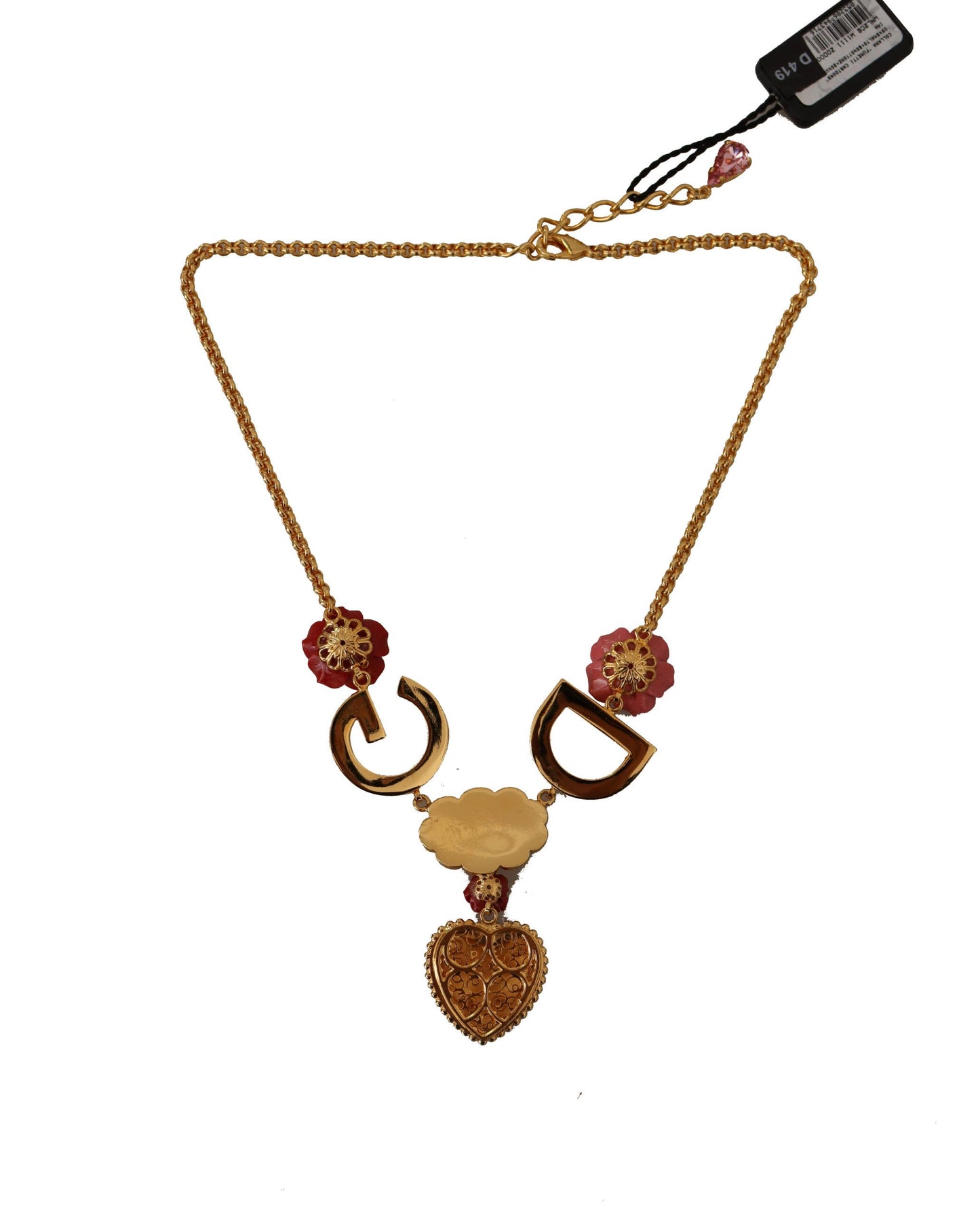 Dolce & Gabbana Gold Rose Love Crystal Charm Chain Necklace