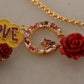 Dolce & Gabbana Gold Rose Love Crystal Charm Chain Necklace