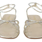 Prada Metallic Silver Leather Sandals Ankle Strap Flats Shoes