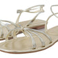 Prada Metallic Silver Leather Sandals Ankle Strap Flats Shoes