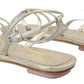 Prada Metallic Silver Leather Sandals Ankle Strap Flats Shoes