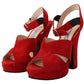 Prada Red Suede Leather Sandals Ankle Strap Heels Shoes