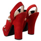 Prada Red Suede Leather Sandals Ankle Strap Heels Shoes