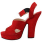 Prada Red Suede Leather Sandals Ankle Strap Heels Shoes