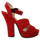 Prada Red Suede Leather Sandals Ankle Strap Heels Shoes