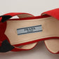 Prada Red Suede Leather Sandals Ankle Strap Heels Shoes