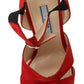 Prada Red Suede Leather Sandals Ankle Strap Heels Shoes