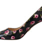 Prada Black Leather Floral Heels Stilettos Pumps