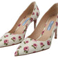 Prada White Leather Floral Heels Stilettos Pumps