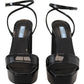 Black Patent Sandals Ankle Strap Heels Leather